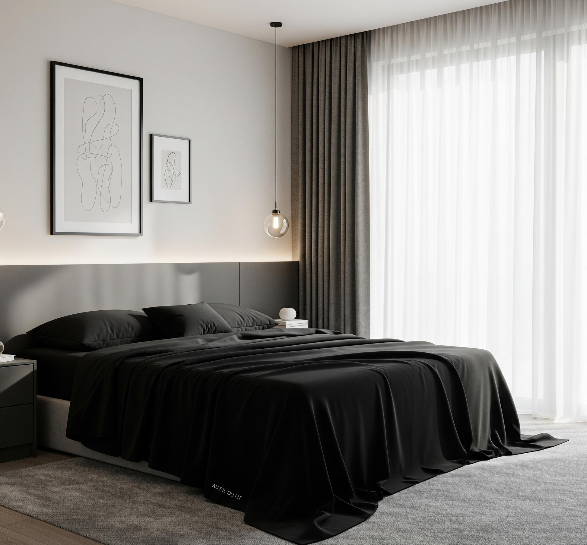 Drap-housse 100 % coton avec bande élastique noir - AU FIL DU LIT