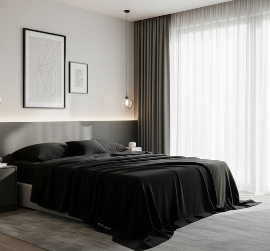 Drap-housse 100 % coton avec bande élastique noir - AU FIL DU LIT