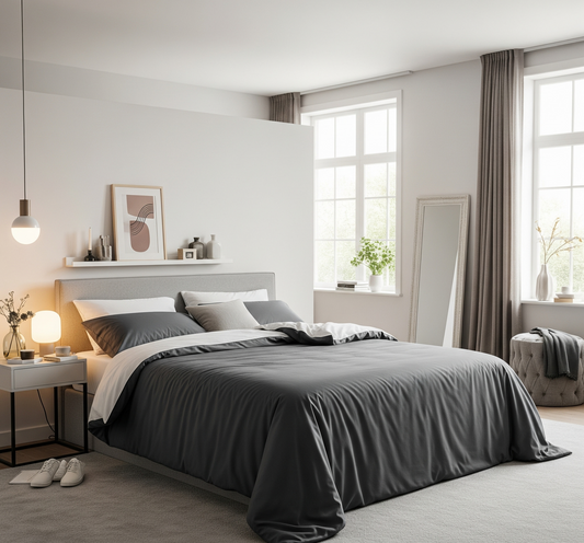 Drap-housse premium 100 % coton avec bande élastique gris foncé - AU FIL DU LIT