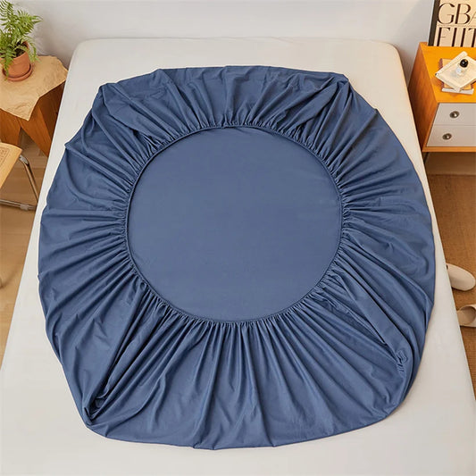 Drap-housse 100 % coton avec bande élastique bleu - AU FIL DU LIT
